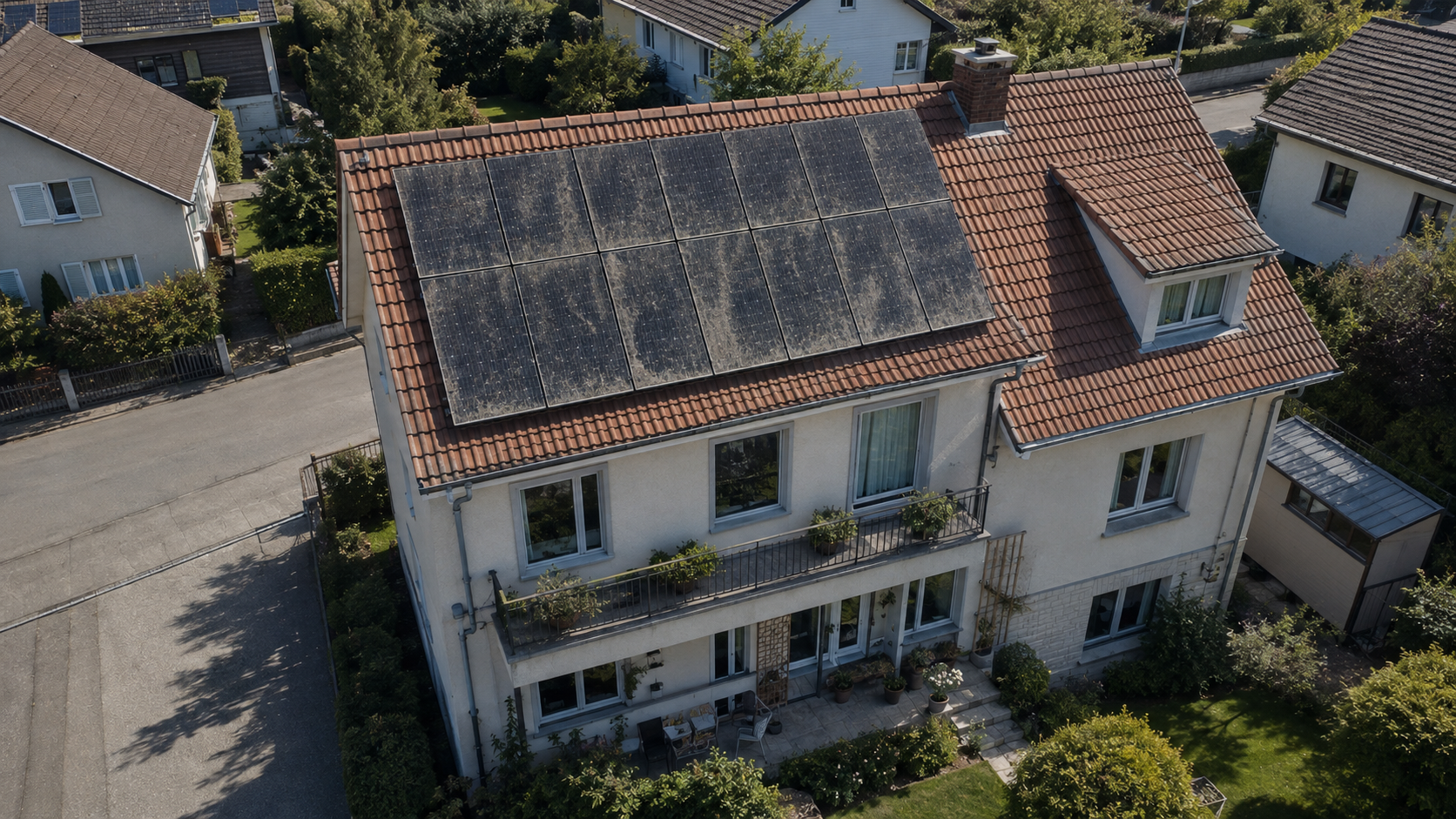 Panneaux solaires encrassés vus par drone
